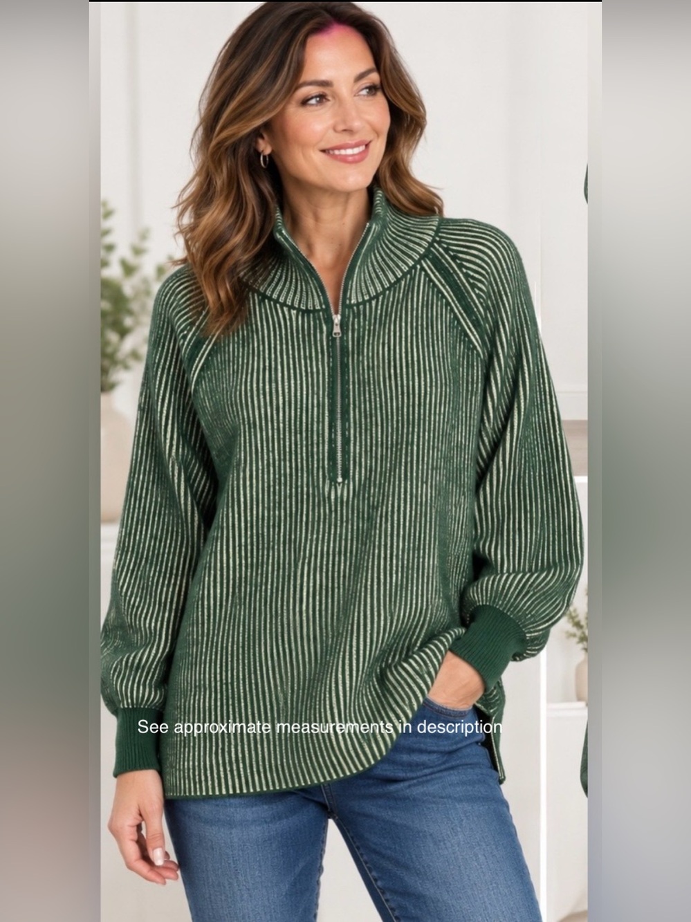 Zenana Outfitters Two-Tone Striped Half-Zip Pullover Sweater -New in Bag